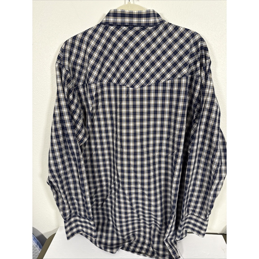 Plains Western Wear Pearl Snap Shirt L/S XLT Tall Mens Blue Plaid G1 - Picture 3 of 4